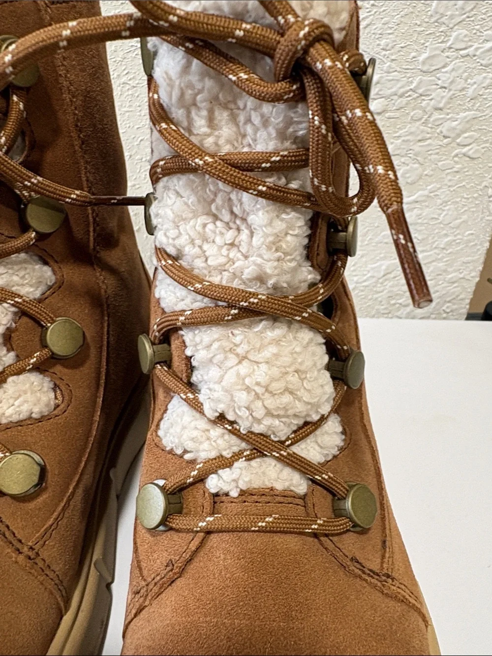 Sorel Explorer III Joan Cozy Shearling-Lace Winter Boots in Brown